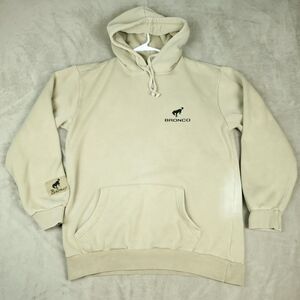 Ford Bronco Hoodie Mens Large Beige Pullover Fleece Graphic Sweatshirt Retro